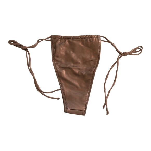 Pretty Little Things Brown Shimmer Tie Side Tanga Bikini Bottoms Size 8 - Picture 7 of 15